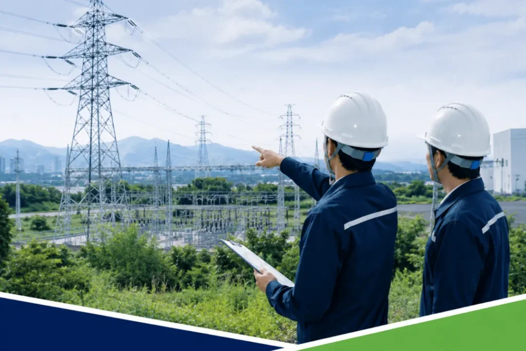 送電線や系統接続条件を確認する技術者