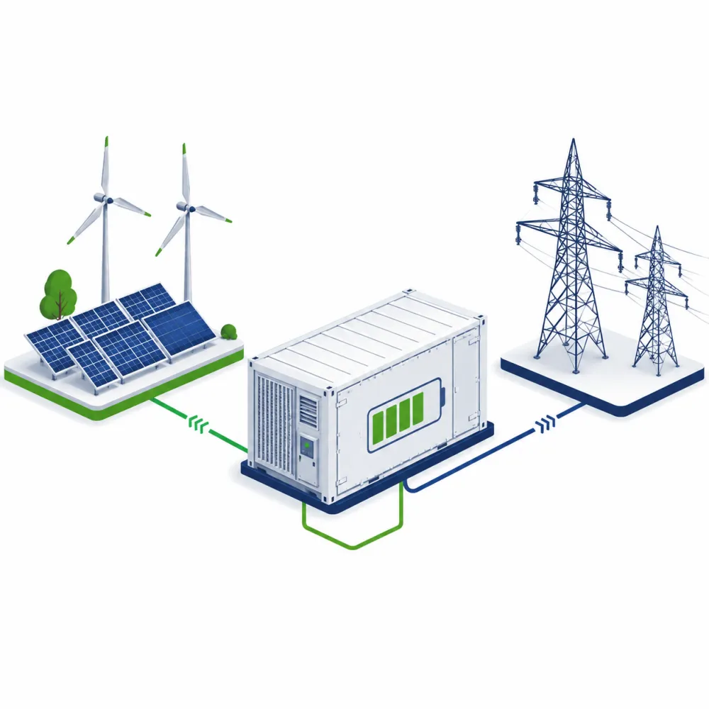 再生可能エネルギーと電力系統をつなぐ系統用蓄電池のイメージ